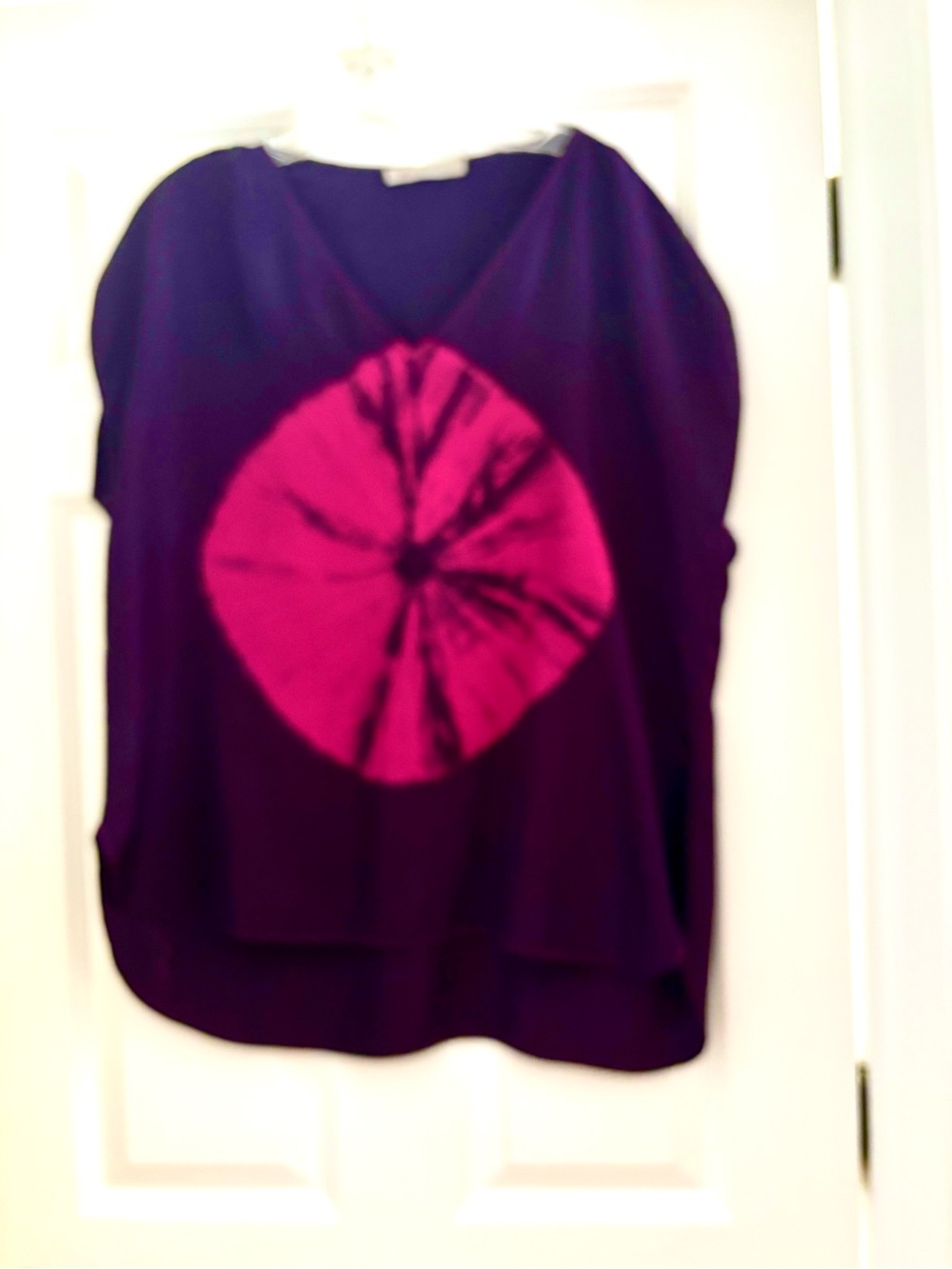 Women's silk Purple Top with Pink Graphic Circle - loose fit, good condition
